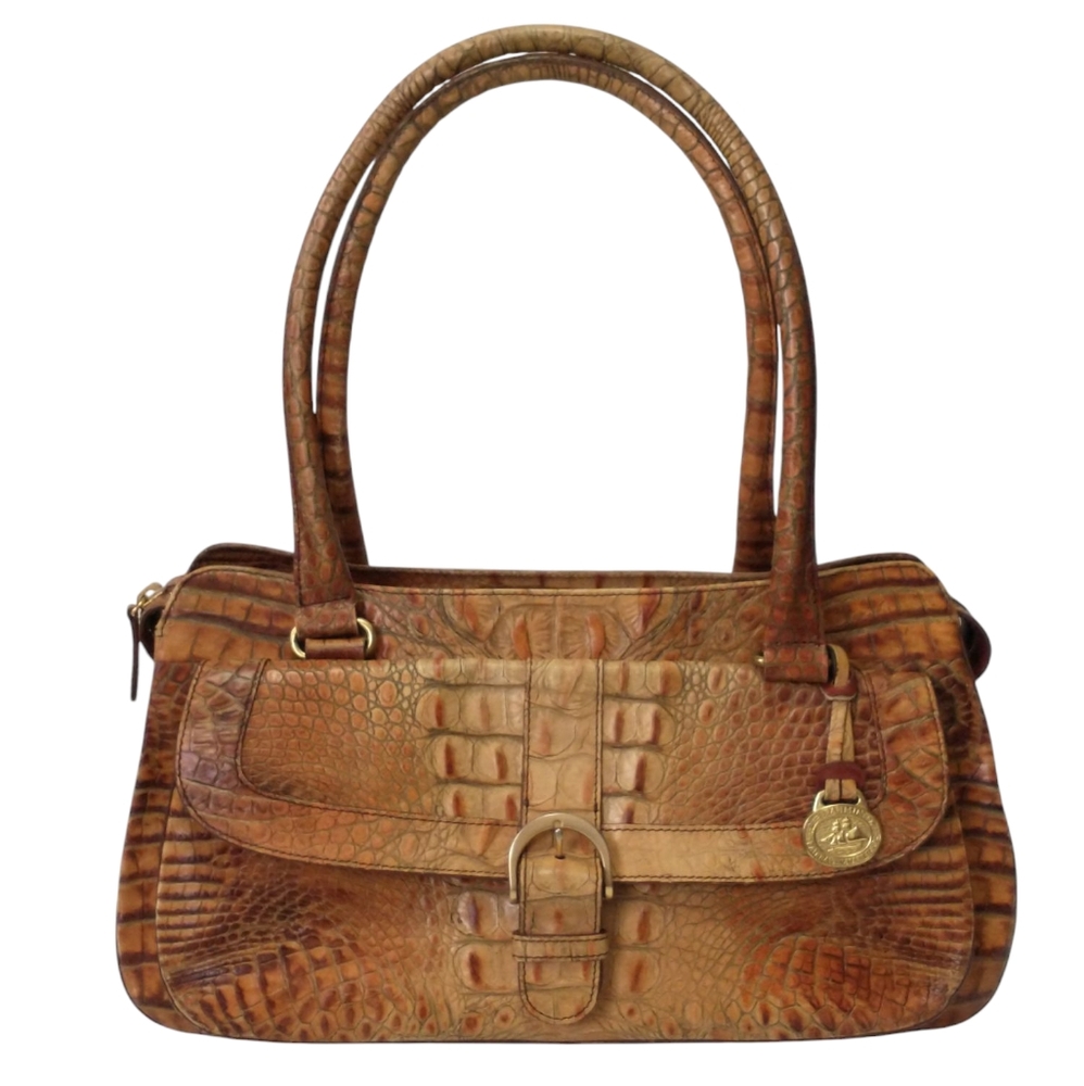 BRAHMIN Elegant Brown Crocodile Embossed Handbag